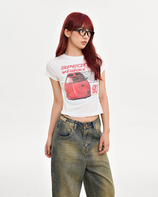 Printed slim short short-sleeved T-shirt