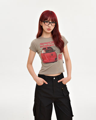 Printed slim short short-sleeved T-shirt