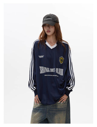 Striped long-sleeved sports jersey