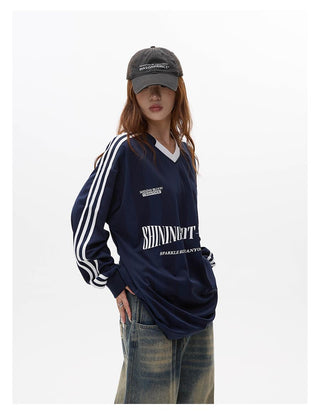 Striped long-sleeved sports jersey