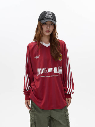 Striped long-sleeved sports jersey