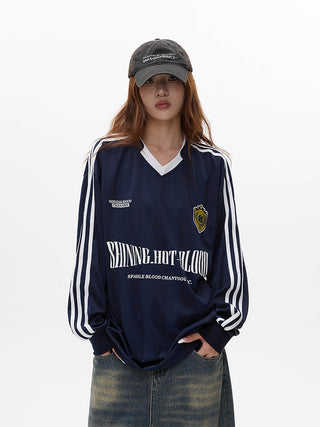 Striped long-sleeved sports jersey