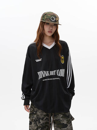 Striped long-sleeved sports jersey