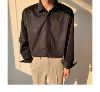 Soft non-tie corduroy loose long-sleeved shirt