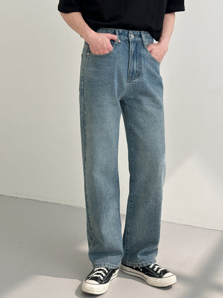 straight loose fit blue jeans