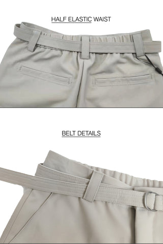 Semi-elastic tapered casual trousers with detachable belt