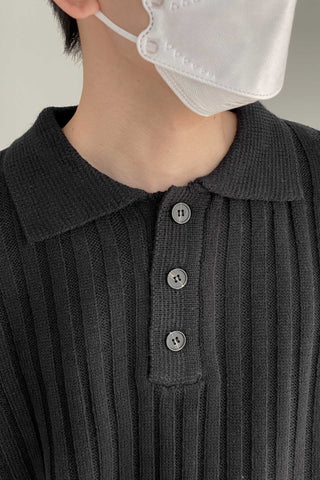 Collared lapel pit striped loose fit sweater