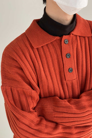 Collared lapel pit striped loose fit sweater