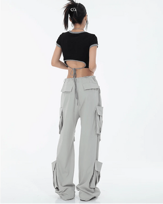 PLEATED BAGGY FIT CARGO PANTS