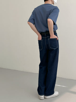 dark blue straight denim pants