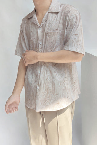 Cuban collar wave pattern short-Sleeved shirt