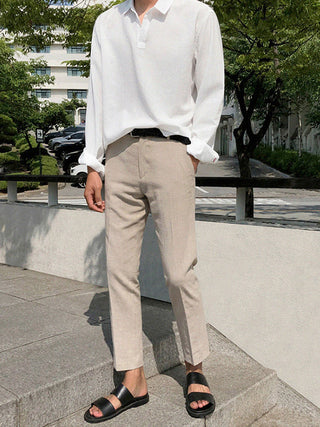 straight linen trousers