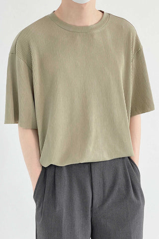 Pleated short-sleeved loose fit T-shirt