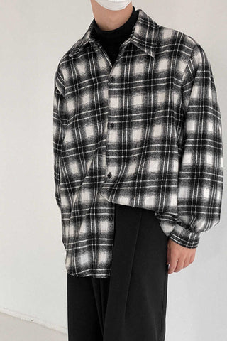 Black Checkered Woolen Plaid Loose fit Shirt