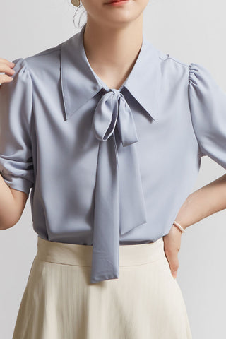 Bow Knot Puff Sleeve Iron-free Shirt