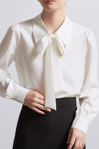 Solid long-sleeved shirt with detachable bowknot