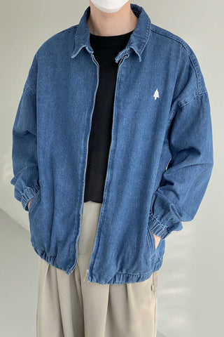 Zipper Lapel Denim Jacket