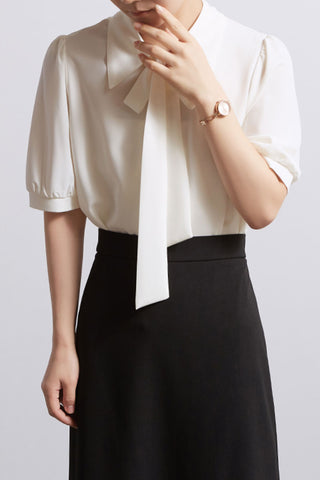 Bow Knot Lace Chiffon Collar Shirt