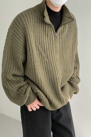 Stand collar knitted cardigan sweater