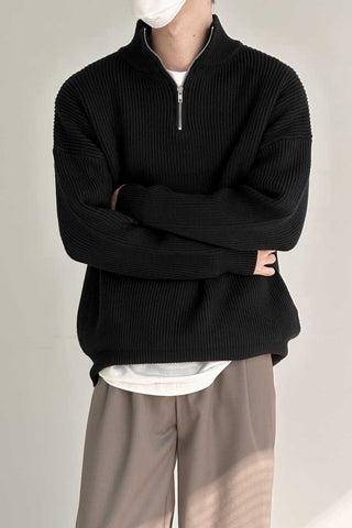 Half-height zipper stand-up collar Woolen sweater