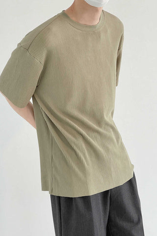 Pleated short-sleeved loose fit T-shirt