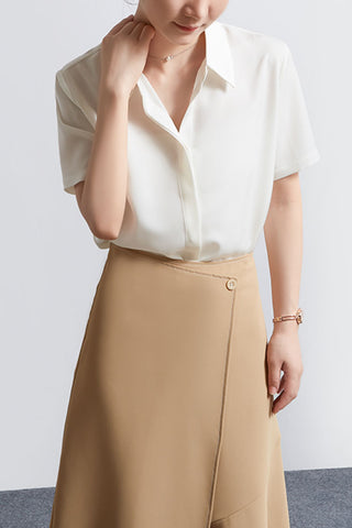 satin short-sleeved iron-free shirt