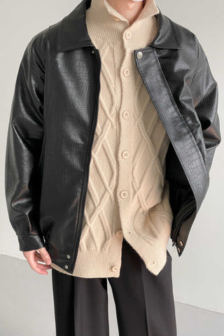 Snake skin pattern leather jacket