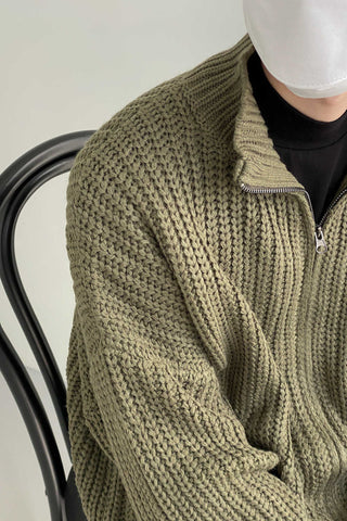 Stand collar knitted cardigan sweater