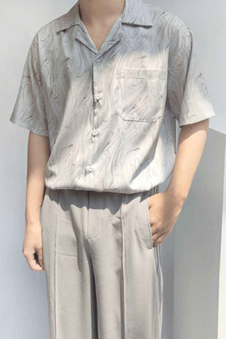 Cuban collar wave pattern short-Sleeved shirt