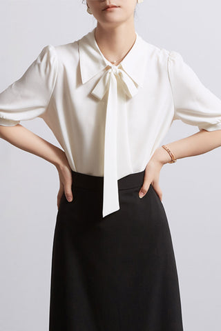 Bow Knot Lace Chiffon Collar Shirt