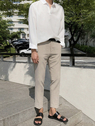 straight linen trousers