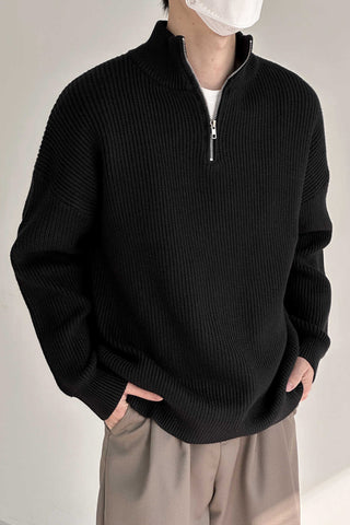 Half-height zipper stand-up collar Woolen sweater