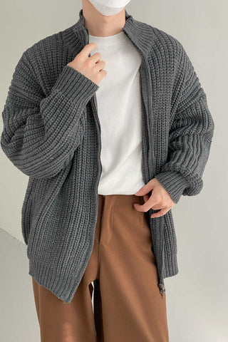 Stand collar knitted cardigan sweater