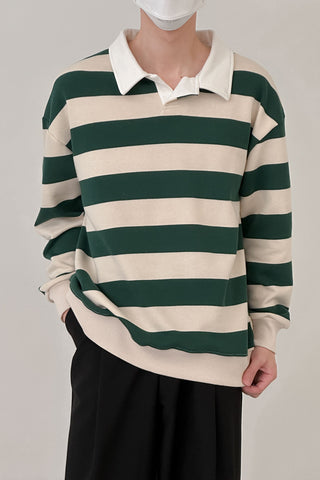 striped  long-sleeved collar T-shirt