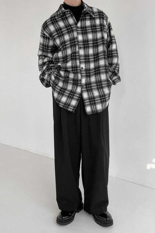 Black Checkered Woolen Plaid Loose fit Shirt