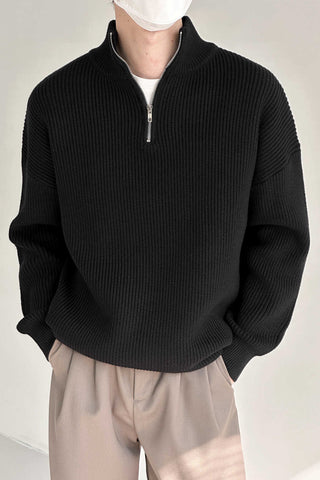 Half-height zipper stand-up collar Woolen sweater