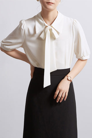 Bow Knot Lace Chiffon Collar Shirt