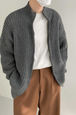 Stand collar knitted cardigan sweater