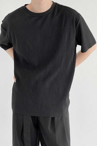 Pleated short-sleeved loose fit T-shirt