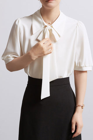 Bow Knot Lace Chiffon Collar Shirt