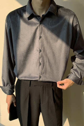 Soft non-tie corduroy loose long-sleeved shirt