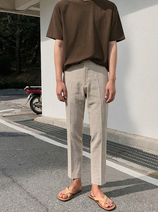 straight linen trousers