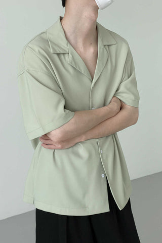 Cuban collar short-sleeved shirt