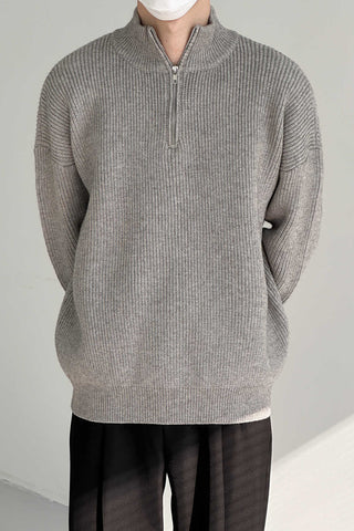 Half-height zipper stand-up collar Woolen sweater