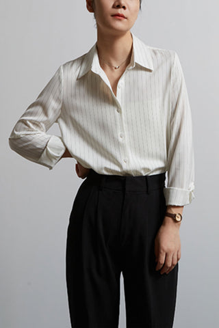 Stripped Iron-free satin Long-sleeve shirt