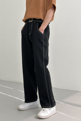 Black With White Contrast Stitch Loose fit Jeans