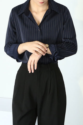 striped collared Iron-free long-sleeved shirt