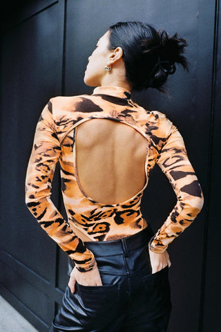 Animal print backless one piece top