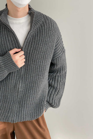 Stand collar knitted cardigan sweater