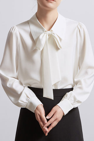 Solid long-sleeved shirt with detachable bowknot